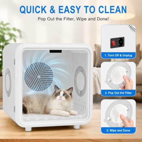 Fenbeli Pet Dryer Box for Cats and Small Dogs, 75L Extra-Large Quiet Pet Drying Room with Smart App Control, 360° Airflow, Adjustable Temperature & Time, Spacious Grooming Dryer for Home Use