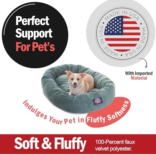 Majestic Pet Micro Velvet Calming Dog Bed, 32 Inch Medium, Washable, Azure