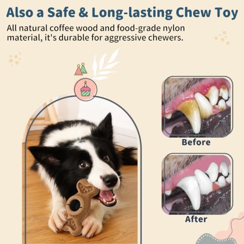 Enrichment Frozen Dog Treat Dispensing Interactive Chew Toy, Brown | with 4 Mold Cups, for Aggressive Chewers Large Dogs to Keep Them Busy, Coffee Wood Puzzle Licking Toy, Indoor & Outdoor