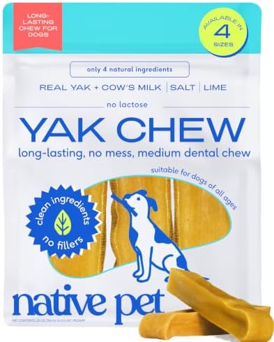Native Pet Yak Cheese Himalayan Dog Chews - Long Lasting Dental Sticks for Medium Breeds – 100% All Natural Himalayan Yak Chews for Medium Dogs – Cheese Bone for Aggressive Chewers - 10 Per Pack