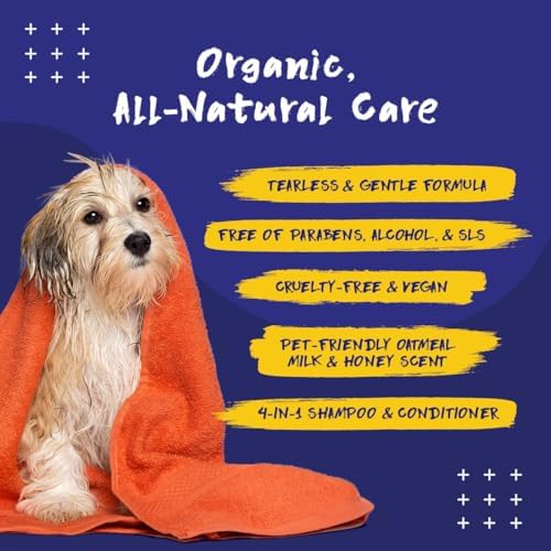 PupGrade Complete Care 4-in-1 Shampoo & Conditioner for Dogs - 16 fl oz | Cleans, Moisturizes, Detangles & Deodorizes - Oatmeal Milk & Honey Scent
