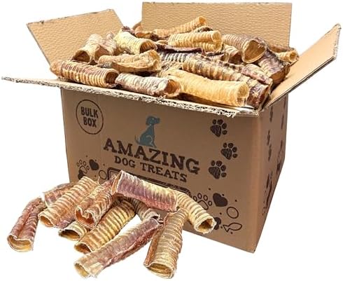 Amazing Dog Treats - 6 Inch Beef Trachea Dog Chews (100 pcs) - Trachea Dog Treats - NO Hide - Digestible and Safe Chews for Dogs - Glucosamine and Chondroitin for Joint Health for Dogs