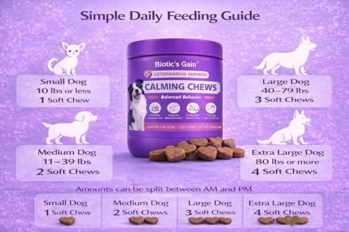 Biotic’s Gain Calming Chews for Dogs – Soft Calming Supplement with L-Theanine, Magnesium, Chamomile & Postbiotics – Supports Relaxed Behaviour & Daily Calm (120, Calming Chews)