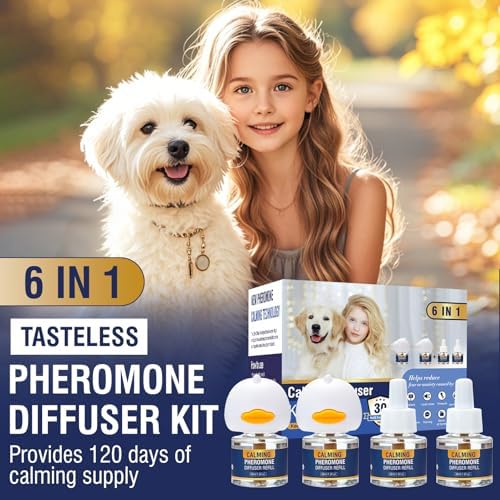 Dog Calming Pheromones Diffuser 6 in 1 Kit Appeasing Pheromone Diffuser to Calm (2, 6 in