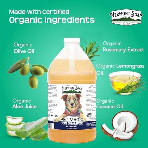 VERMONT SOAP Organic Pet Shampoo, Blueberry Natural Dog Shampoo, 64 oz