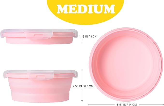 Joyinjojo Collapsible Dog Bowls with Lids, 2 Pack, Pink, 17oz