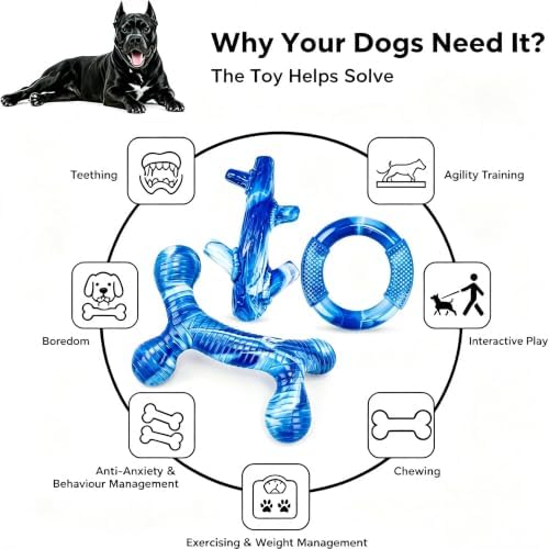 Furdog 3Pack Dog Toys for Aggressive Chewers Dog Chew Toy Tough Dog Toys to Keep Them Busy Bacon Flavor Teething Chew Toys & Dental Health for Large Medium Small Breeds (Blue)