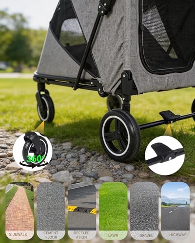Large Dog Stroller for Medium Dogs - Gray, up to 110lbs, Easy Entry