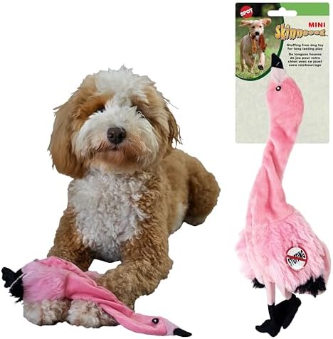 SPOT Skinneeez Flamingo 13 Inch Stuffing-Free Plush Squeaky Dog Toy – Soft Interactive Chew Toy for Small and Medium Dogs – Mess-Free Play for Light & Moderate Chewers