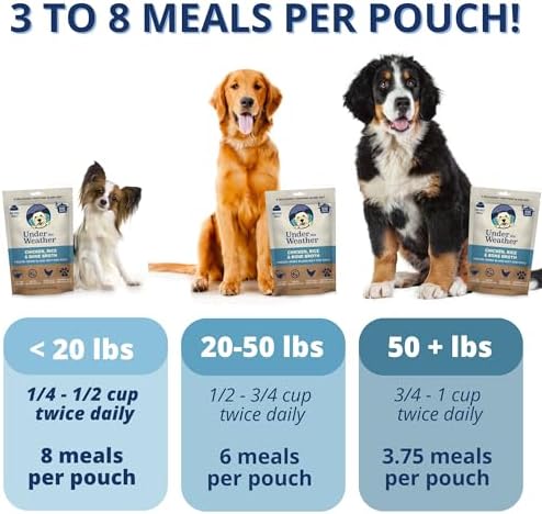 Under the Weather Easy to Digest Bland Diet for Sick Dogs - Always Be Ready - Contains Electrolytes - Gluten Free, All Natural, Freeze Dried 100% Human Grade Meats - 6 Pack Chicken, Rice & Bone Broth