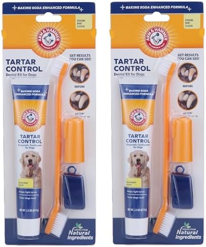 Arm & Hammer Tartar Control Dog Dental Kit, Banana Mint, 3-Piece, 2-Pack | Enzymatic toothpaste with toothbrush and fingerbrush, baking soda formula safe for puppies