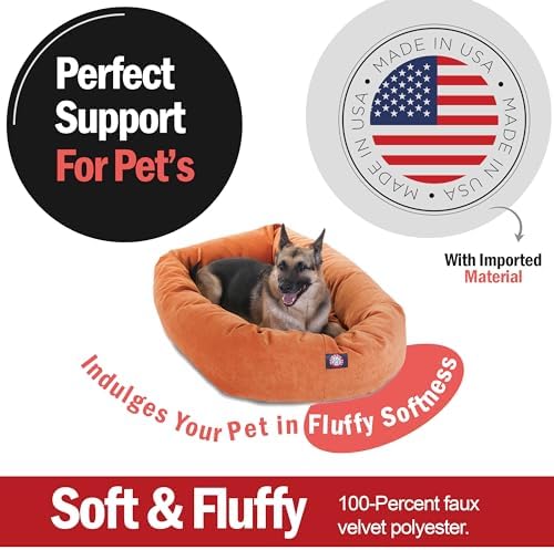 Majestic Pet Micro Velvet Calming Dog Bed, 52 Inch X-Large, Washable, Orange