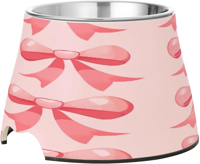 YETTASBIN Bow Pink Elevated Dog Bowls, Prevention of Vertebrae Disease Raised Dog & Cat Bowl Stand with Removable Stainless Steel Bowls, Non-Slip Spill-Proof Pet Food & Water Bowl Dish