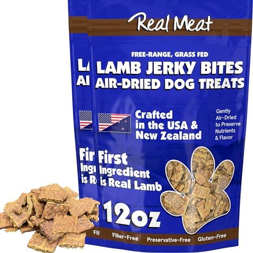 Real Meat Dog Treats - Two 12oz Bag of Bite-Sized Air-Dried Lamb Jerky for Dogs - Grain-Free Jerky Dog Treat Made up of 95% Free-Range, Grass Fed Lamb - All-Natural High Protein Dog Treat