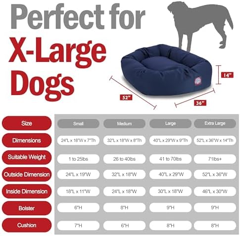 Majestic Pet Bagel Calming Dog Bed, 52 Inch X-Large, Washable, Blue