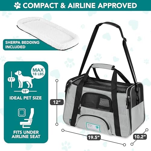 PetAmi Airline Approved Pet Carrier, Cats & Small Dogs, Large, Light Gray