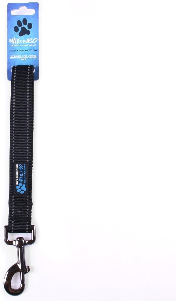 Max and Neo Short Traffic Leash 10" - We Donate One for One a Dog Rescue for Every Leash Sold (Black)