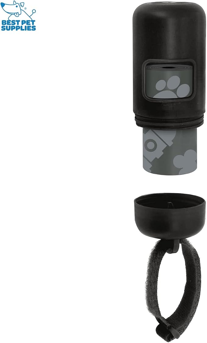 Best Pet Supplies Dog Poop Bag Holder Leash Attachment with 30 Bags, Reusable Dispenser for Travel, Walking, Park, and Outdoor Use, Durable with Clip-On - Black, Pack of 2