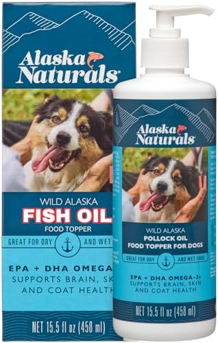 Alaska Naturals Wild Alaskan Fish Oil Supplement for Dogs Skin and Coat with EPA DHA Omega 3 Fatty Acids Sustainable Liquid Food Topper 15.5 oz. Pump