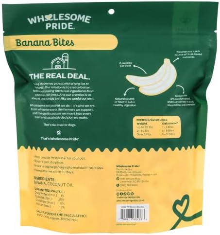 Wholesome Pride Banana Bites Healthy Dog Treats, 2 Ingredients, 8 oz
