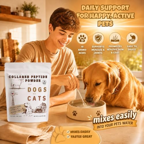 Collagen Peptide Powder for Dogs and Cats, Hydrolyzed, Grass Fed Beef, Pasture Raised Bovine, Hip and Joint Relief, Skin, Gut, and Bone Health Supplement.