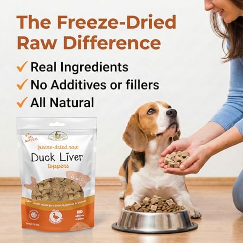 Fieldcrest Farms Freeze-Dried Duck Liver Dog Food Topper or Treat, 100% Single Ingredient Duck Liver, High-Protein, Raw & Grain-Free, 12 oz