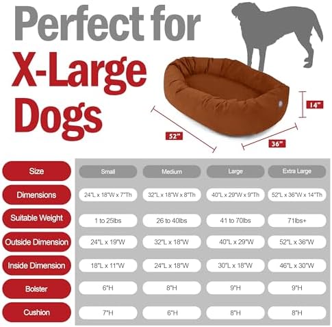 Majestic Pet Suede Calming Dog Bed, 52 Inch X-Large, Washable, Rust