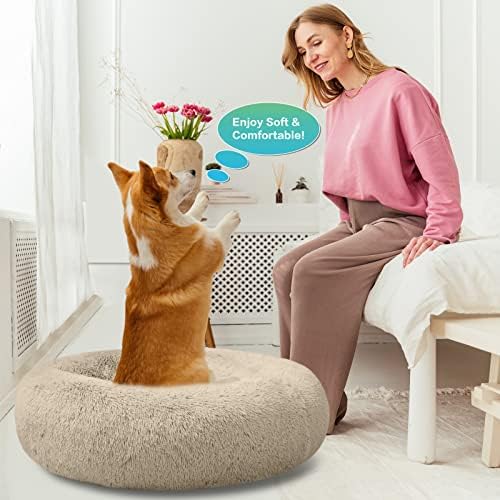 SAVFOX Calming Donut Dog Bed, 45", Beige
