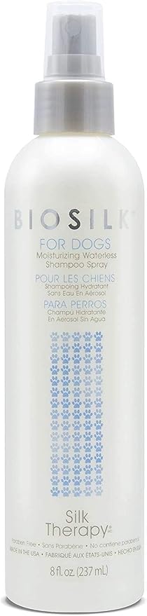 BioSilk for Dogs Silk Therapy Deep Moisture Waterless Shampoo Spray, No Rinse Between-Bath Dog Grooming Spray, Sulfate and Paraben Free, pH Balanced, Made in USA, 8 Fl Oz - 2 Pack