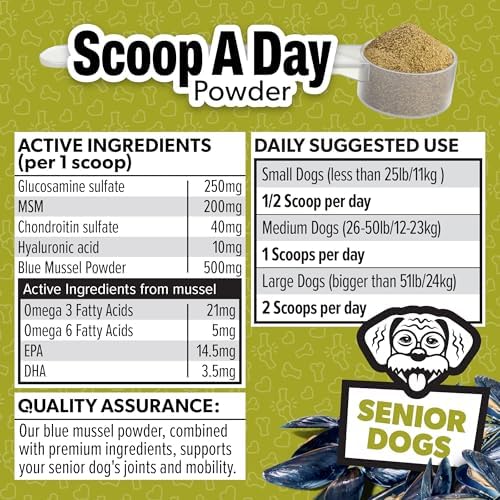 Scoop A Day for Senior Dogs | Daily Supplement Powder with Blue Mussel | Joint, Mobility & Vitality Support for Aging Dogs | Easy Meal Topper