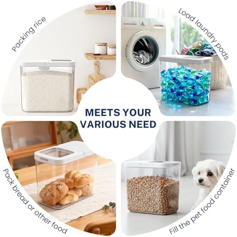 LEAWALK 12 Lbs Airtight Dog Cat Food Storage Container and Dog Treat Containers BPA-Free, PET Clear Stackable Pet Storage Bin, 1-Cup Scoop, 1-Sponge cleaning brush, Pop Top, With handle, Easy Mobility