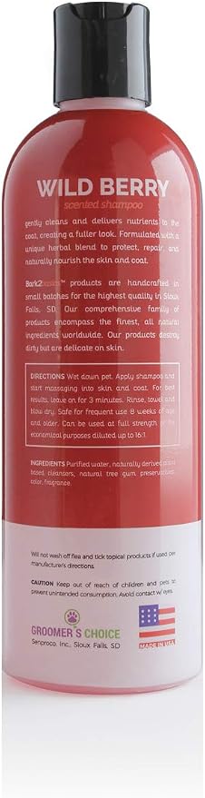 Bark2Basics Wild Berry Dog Shampoo, 16 oz - Naturally Derived, Unique Herbal Blend, For Dry Itchy Skin, Gentle, Moisturizing | Naturally Derived, Unique Herbal Blend, For Dry Itchy Skin, Gentle, Moisturizing
