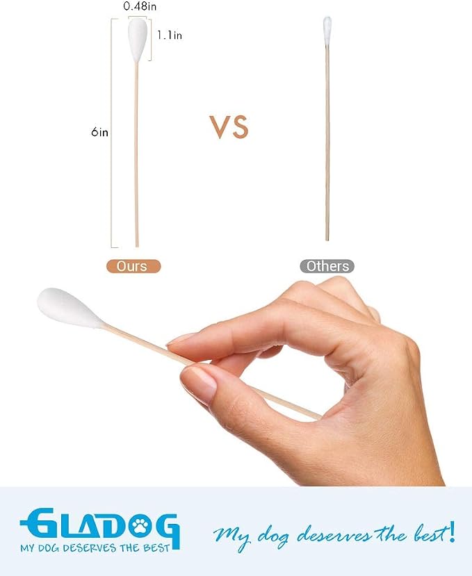 GLADOG 6 Inch Professional Large Cotton Buds, Wood Handle