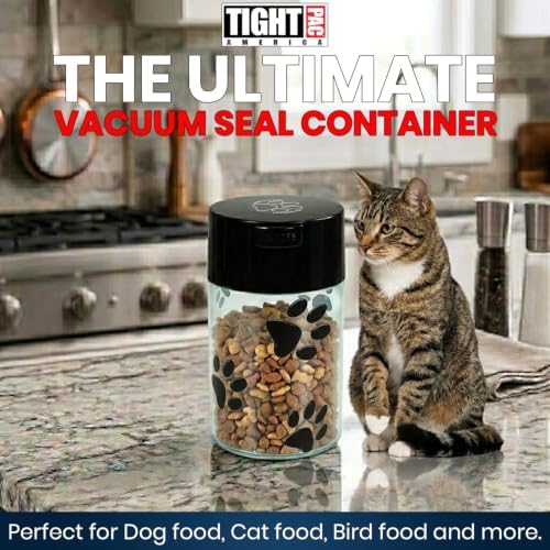 Pawvac 1 to 6 Ounces Container, Airtight Pet Food and Treats Storage Jar - Patented Vacuum Seal Container for Pet Food, Treats and other Dry Goods - Clear with Paws