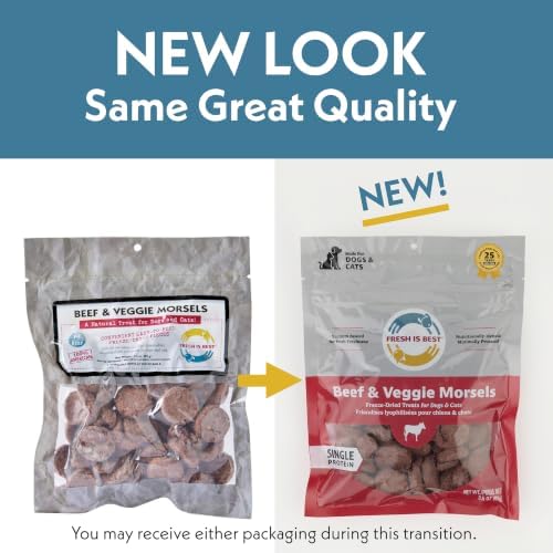 Fresh Is Best Beef & Veggie Morsels Freeze Dried Dog Treats – Raw Freeze Dried Dog Food for Cats & Canines – Training Treat in Resealable Zipper Bag – Grass-fed & Finished Beef Made in the USA