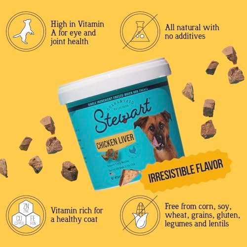 Stewart Freeze Dried Dog Treats, 100% Chicken Liver, 1.5 oz Tub