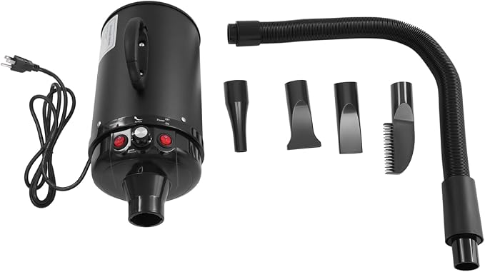 Professional Pet Hair Dryer 2200W, High Velocity Adjustable Dog Cat Blower with 4 Nozzles, Heater, Quiet, Pure Copper Motor, Fast Drying, Black, Grooming Dryer for Home Salon (Black)