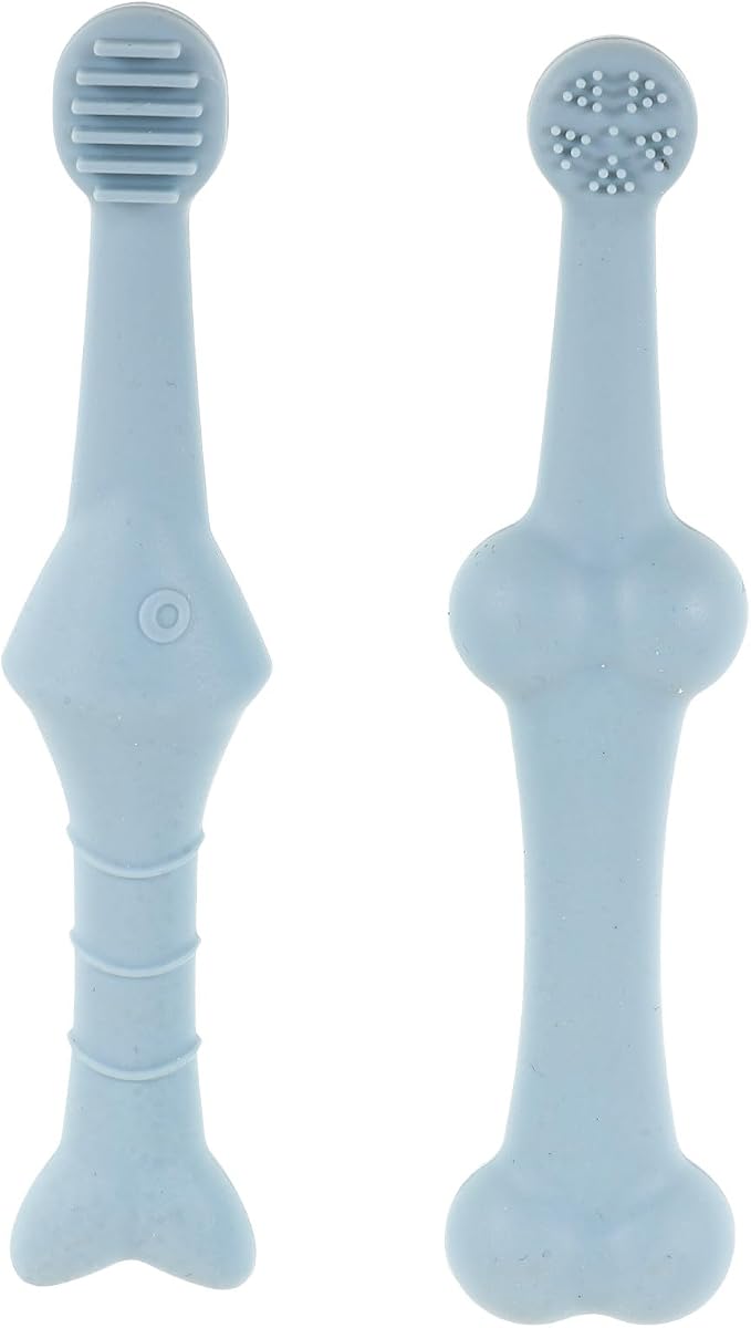 SEWACC 2pcs Silicone Pet Toothbrush Set, Fish-Shaped Finger Toothbrush for Small Dogs and Cats, Soft Puppy Oral Care Brush for at-Home Teeth Cleaning