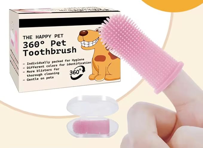 Gomoly Pet Toothbrush, 360 ° Dog Tooth Cleaning Set, Cat Finger Cover Toot-hbrush for Cleaning Tongue Coating and Tooth Care, Pet Silicone Finger Cover Toothbrush Set of 2 with Case (Pink, Large)