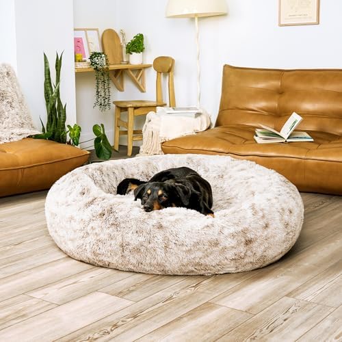 Furhaven Calming Donut Dog Bed, 45", Jumbo/XL, Driftwood Brown