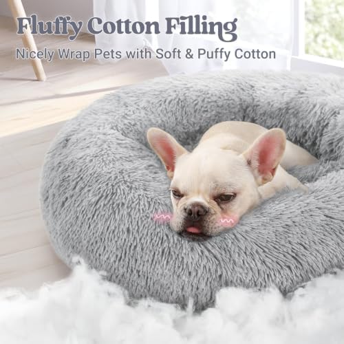 rabbitgoo Calming Cat Beds for Indoor Cats, 23 inches, Light Grey