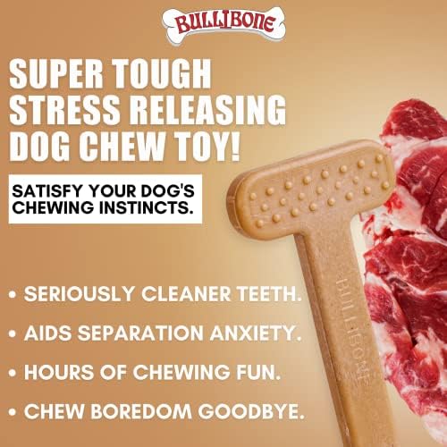 Bullibone Nylon Dog Chew Toy for Aggressive Chewers - Dental Hygiene Bone with Beef Flavor, Durable Tough Chew Toys for Large Dogs, Indestructible Dog Bone - Single
