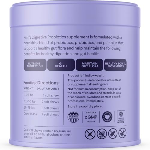 Finn Digestive Probiotics for Dogs - Pumpkin & Prebiotics - Beef - 90 Ct