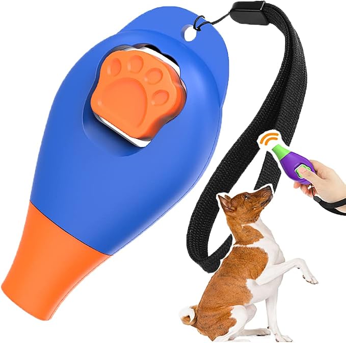 Perwin Dog Training Clicker with Whistle & Wrist Strap, Blue