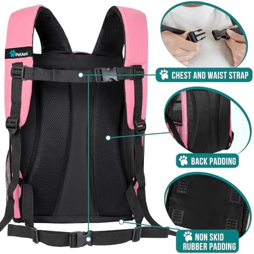 PetAmi Dog Backpack Carrier, Airline Approved, Pink