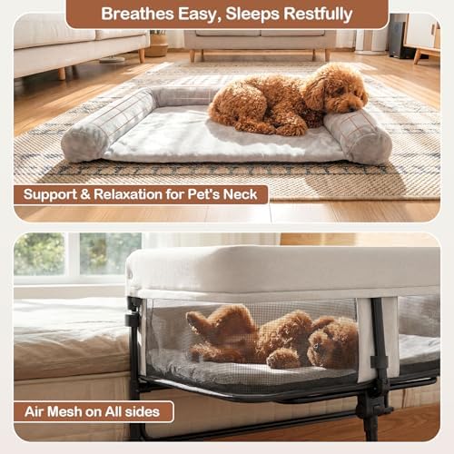 Bedside Dog Bed with Adjustable Height, for Small Dogs & Cats