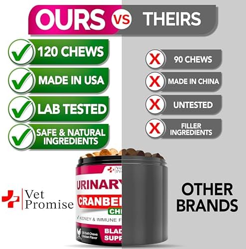 Dog UTI Chews - Cranberry Supplement for Dogs - Urinary Tract Support | Advanced Bladder Control - Cranberry Support Supplement, Vitamins Multivitamin Chews - 120 Chews - Made in USA