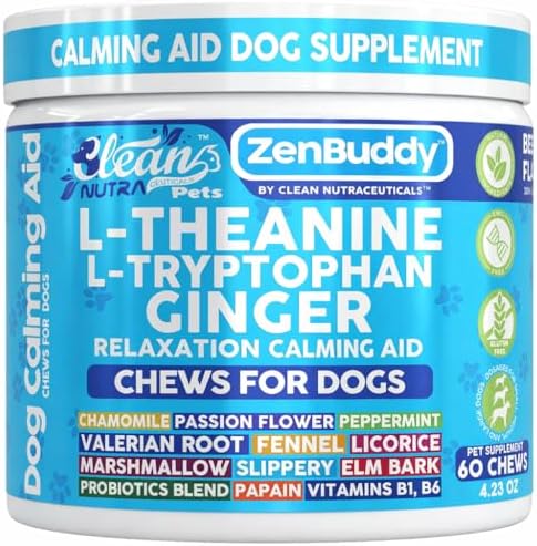 ZenBuddy Calming Chews for Dogs L-Theanine L Tryptophan Melatonin Ginger Chamomile Fennel Valerian Root