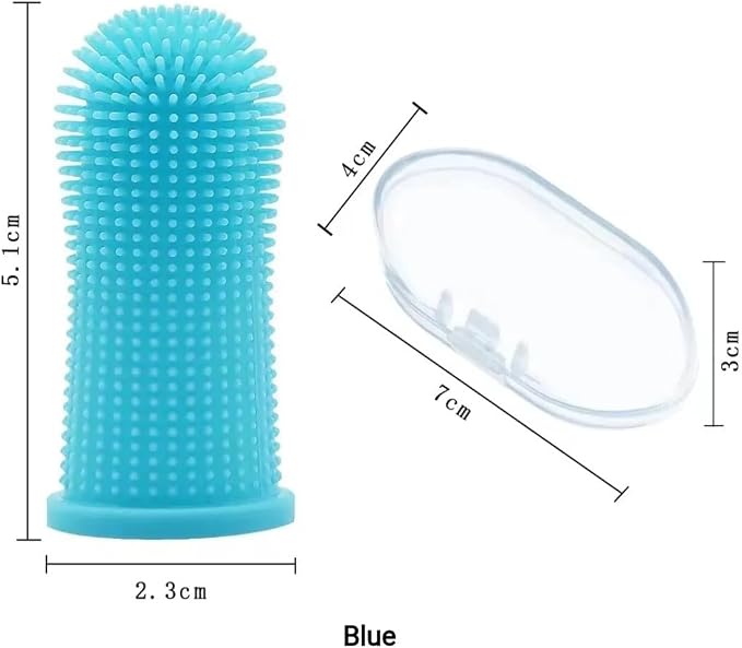 Dog and Cat Finger Toothbrush for Pets, Silicone, Sustainable, Fingertip use, Pack of 2 with a case Protection, Blue