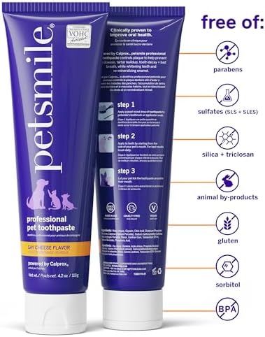 Petsmile Pet Teeth Brushing Kit, Toothpaste + Brush, Say Cheese 4.2 Oz | Toothpaste + 45° Patented Toothbrush, VOHC Accepted, Calprox® Powered, 4-Month Supply, Human-Grade, Clinically Proven